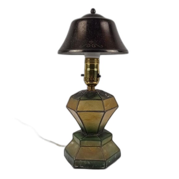 Vintage Agate Lamp Stained Agate Slices With Enameled Steel Lamp Shade - Picture 1 of 10
